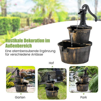 COSTWAY Gartenbrunnen Fassbrunnen mit Pumpe, 2-stufig, Antikbronze