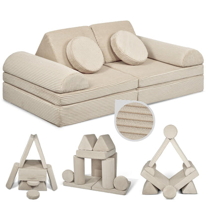 Linodino® Spielsofa Bausteine Cord Fantasiewelt – Elfenzauber Beige