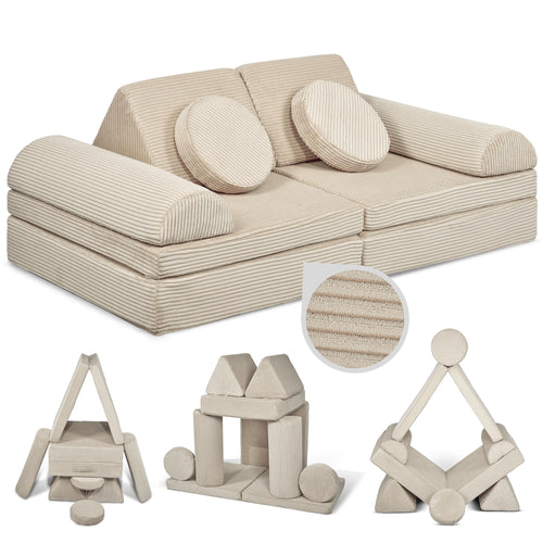 Linodino® Spielsofa Bausteine Cord Fantasiewelt – Elfenzauber Beige