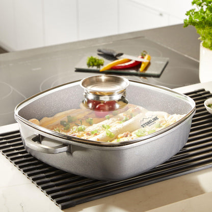 STONELINE Servierpfanne Eckig 32 cm Induktion mit Deckel Grau