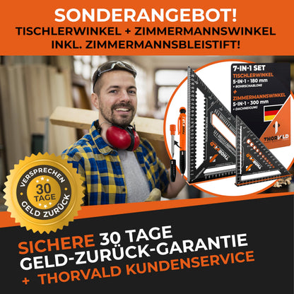 THORVALD Zimmermannswinkel Set 7-in-1, 300 mm + 180 mm, Aluminium