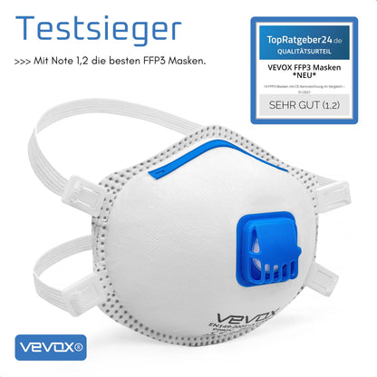VEVOX FFP3 Atemschutzmaske mit Ventil – 5er, 10er oder 20er Set
