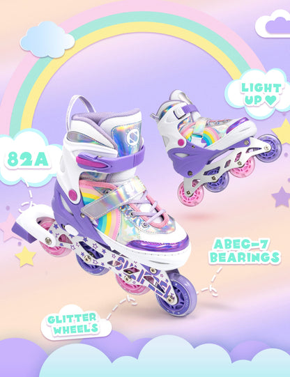 SULIFEEL Rainbow Unicorn Inlineskates für Kinder mit Leuchträdern