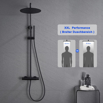 JOHO Thermostat Duschset – Regenduschkopf D30cm Matt Schwarz