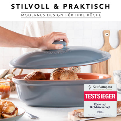 Römertopf Brottopf aus Keramik - 30x21cm blau-grau