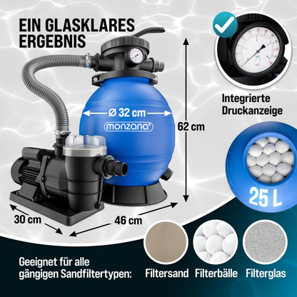 MONZANA Sandfilteranlage SF96K Poolfilter 9600 l/h selbstansaugend