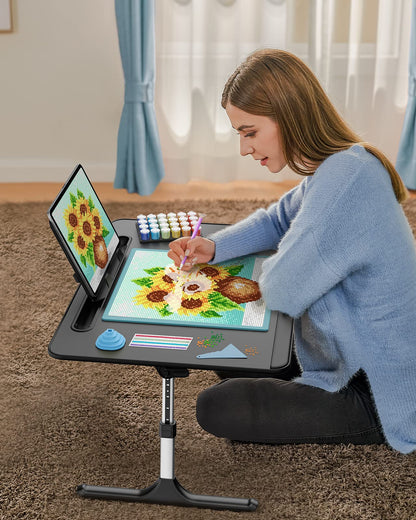 SAIJI Bett Laptoptisch – Höhen-/Winkelverstellbar, LED Lampe