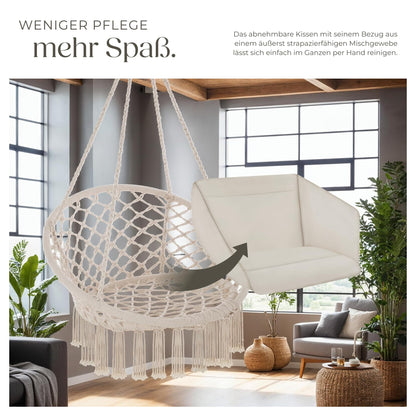 tectake Hängesessel mit Gestell, Indoor und Outdoor, beige