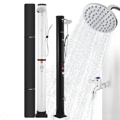Arebos Solardusche 40 L mit Thermometer und Fussdusche, Silber – PVC-Korpus mit Aluminiumfuss und schwenkbarem Duschkopf