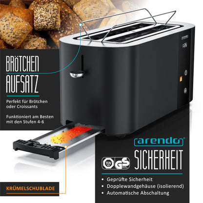 Arendo Edelstahl Toaster 4 Scheiben Langschlitz – Touchscreen