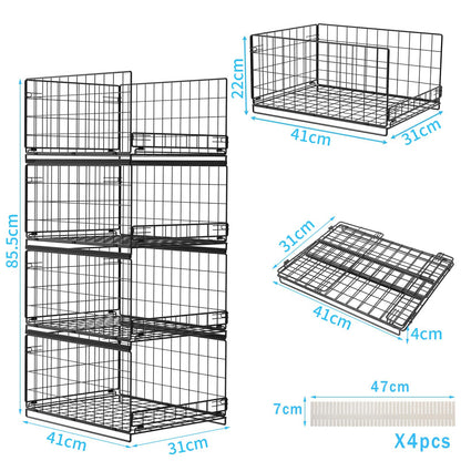 Wuciray Kleiderschrank Organizer, 4 Stück, stapelbar, faltbar, schwarz