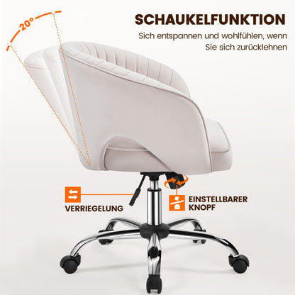 Yaheetech Schreibtischstuhl Drehstuhl Samt - Cremeweiss