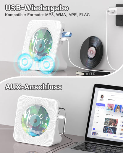 Greadio CD-Player tragbar mit Bluetooth, FM-Radio und Fernbedienung