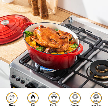 Velaze Ovaler Gusseisen Bräter Emaille 34cm 7L – mit Deckel