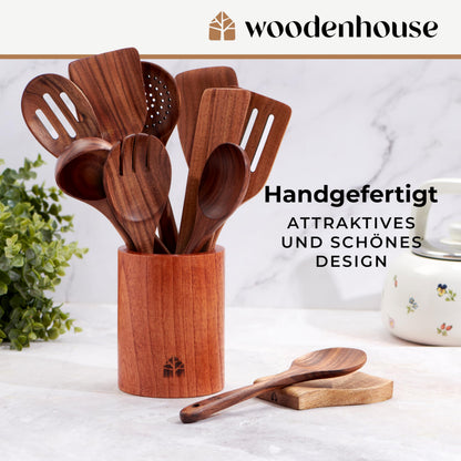 Woodenhouse Kochbesteck Set 12-teilig aus Teakholz mit Halter
