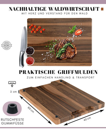Gutherz® Schneidebrett Nussbaumholz XXL - 60x40x3 cm