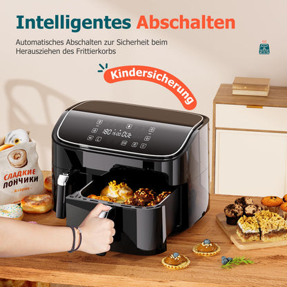 GourmetStar 9L Doppelkammer Heissluftfritteuse – 2 separate Fächer