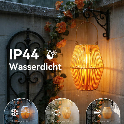 Ollny Solarlaternen für Aussen, 2er-Set Rattan-Optik, IP44, warmweiss
