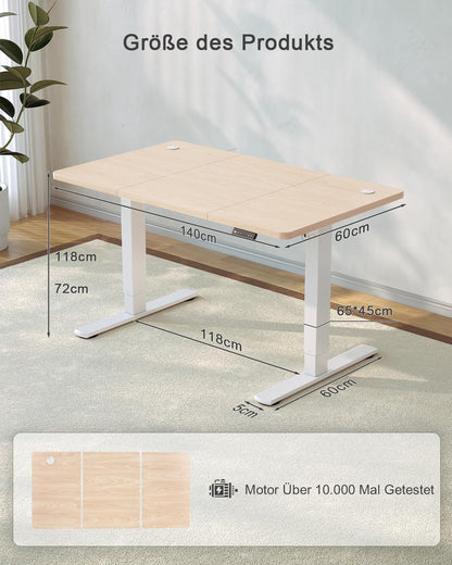 JUMMICO Schreibtisch elektrisch höhenverstellbar 140x60 cm Beige