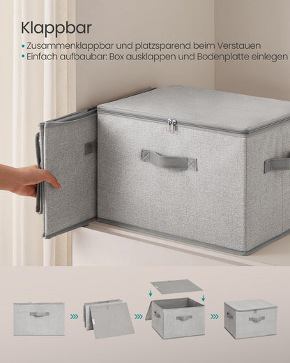 SONGMICS Aufbewahrungsbox mit Deckel, 3er Set, faltbar, taubengrau