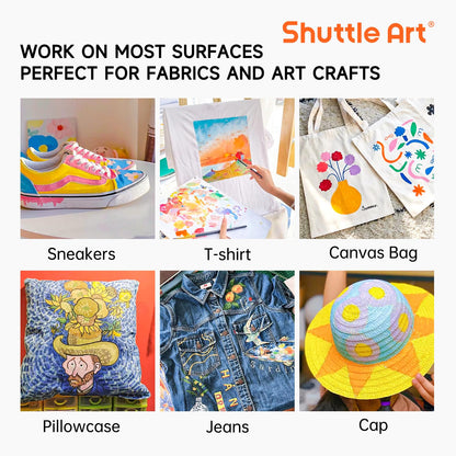 Shuttle Art Textilfarben Set, 30 waschfeste Stoffmalfarben mit Pinseln