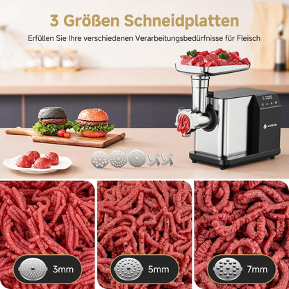 AAOBOSI Fleischwolf elektrisch 3000 W mit LED-Display, MG102A