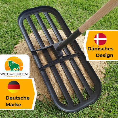 WISEandGREEN Rasenrakel Edelstahl Nivellierrechen 80x30 cm mit Stiel