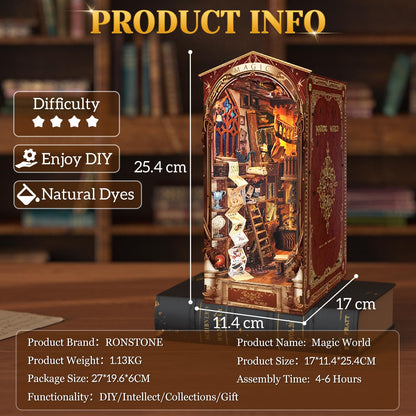 RONSTONE Book Nook Magische Welt DIY Miniaturhaus mit LED-Licht
