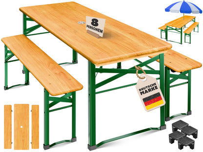 KESSER Bierzeltgarnitur 3-teilig, klappbar, Holz, 170 x 46 x 75 cm – Biertisch mit zwei Bierbänken und Stahlgestell