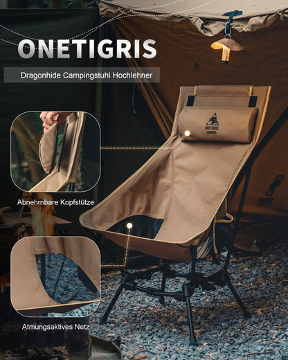 OneTigris Dragonhide Campingstuhl faltbar, Hochlehner, Kojote Braun