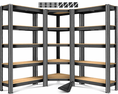 MASKO 3er Set Schwerlastregal – Metall, 1x Eck, 2x Lager, Schwarz