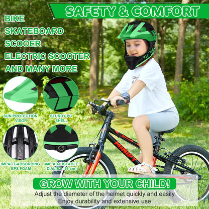 KidsPro Flexi 2-in-1 Kinderhelm - Schwarz Grün 52-56cm