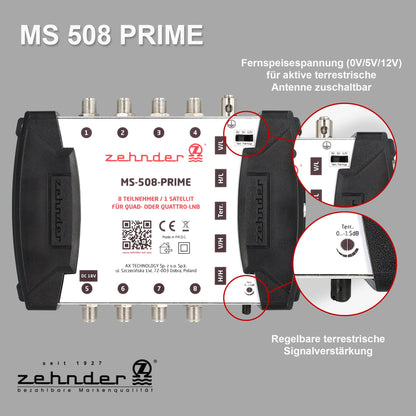 ZEHNDER 5/8 Multischalter für Quattro & Quad LNB 1x SAT / 8 Teilnehmer