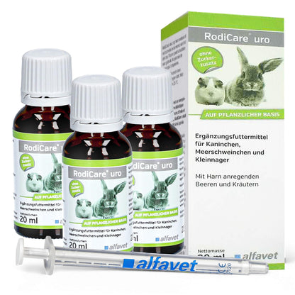 Alfavet RodiCare URO Ergänzungsfuttermittel für Kaninchen, 3 x 20 ml mit Dosierspritze