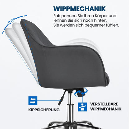 Yaheetech Bürostuhl Drehstuhl Homeoffice Samt - Dunkelgrau