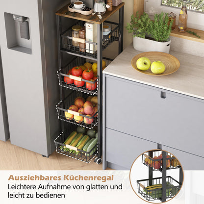 Küchenwagen Gemüseregal 5 Etagen, stapelbar, Rollen – Schwarz
