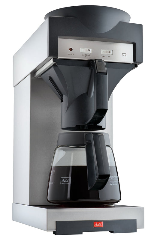 Melitta 17M Filterkaffeemaschine, Edelstahl/Schwarz. Brüht 1.8L Filterkaffee portionsweise auf.