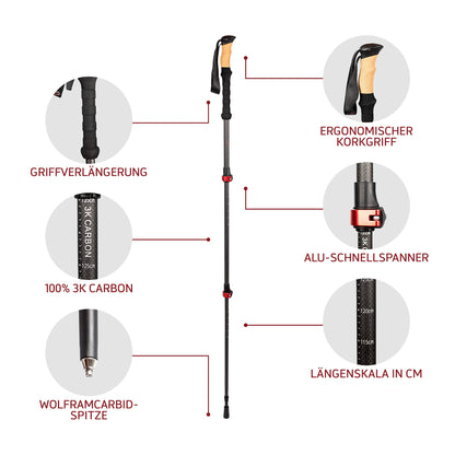 Rothwild Steinbock Trekkingstöcke Carbon Korkgriff Schwarz