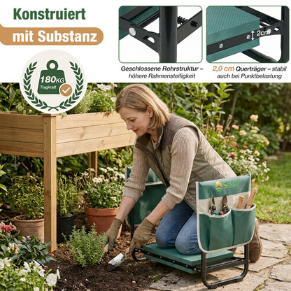 Sekey Kniebank Gartenhocker klappbar mit Werkzeugtaschen, grün
