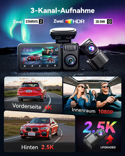 REDTIGER F17 Elite 4K 3 Kanal Dashcam Auto – STARVIS 2
