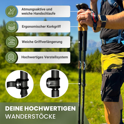 ALPENWERT Teleskop-Wanderstöcke aus Aluminium mit Korkgriff