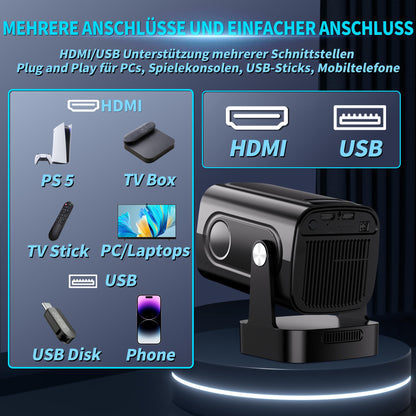 Mini Beamer 4K Android Projektor 2026 Modell – 270° drehbar, schwarz