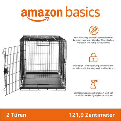 Amazon Basics Hundekäfig Metalldraht faltbar Doppeltür schwarz 122 cm