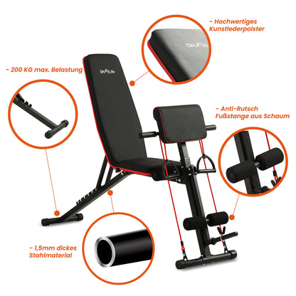 DH FitLife Hantelbank klappbar mit Curlbank & Beinstrecker