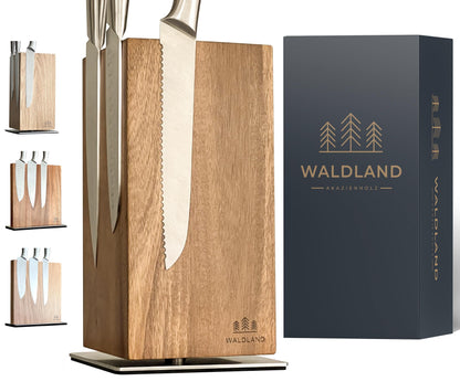 WALDLAND Premium Messerblock magnetisch Akazienholz 360° drehbar – ohne Messer