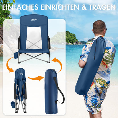 Portal Strandstuhl 2er-Set, faltbarer Campingstuhl mit Getränkehalter