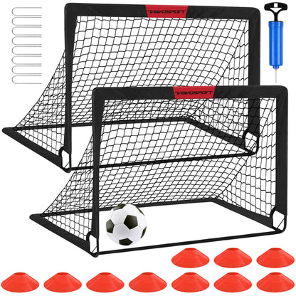 VAVOSPORT Fussballtore für Kinder, 2er Set faltbar mit Ball Grösse 3, Tore aus Oxford-Gewebe mit Fiberglasstangen