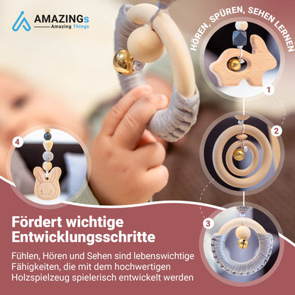 AMAZING Baby Spielbogen Holz Montessori Spieltrapez mit Spielzeug