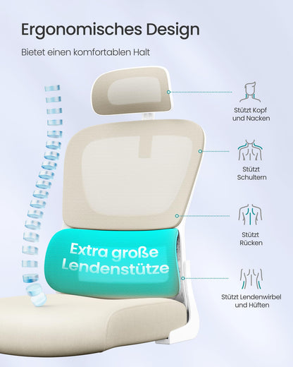 SONGMICS Bürostuhl ergonomisch, Netzstuhl mit Lendenstütze, sandbeige