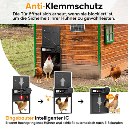 MASTERFUN Automatische Hühnerklappe Solar mit Timer und Display